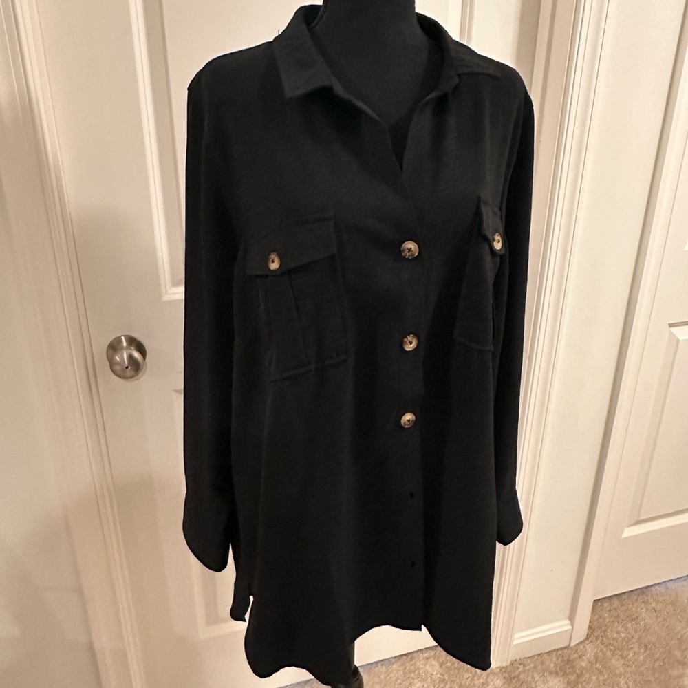 Como Vintage Black Utility Shacket with Lapel Collar